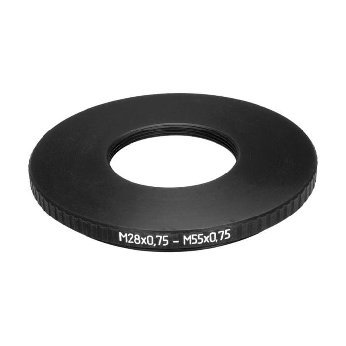 M55x0.75 male to M28x0.75 female thread adapter (55mm to 28mm step-down ring)