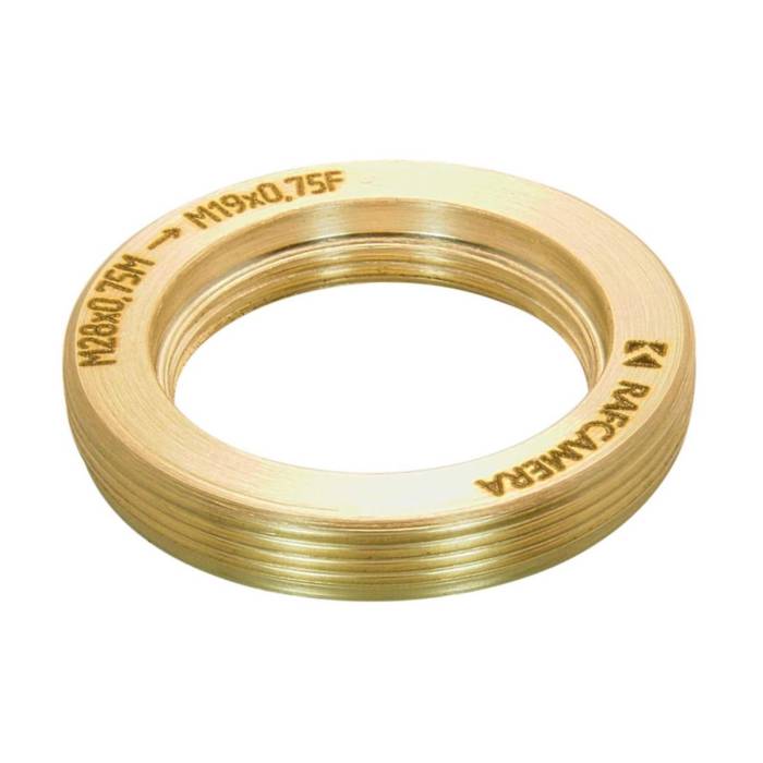 M28x0.75 male to M19x0.75 female thread adapter, flangeless, bronze