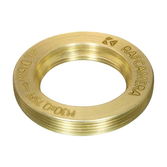 M30x0.75 male to M19x0.75 female thread adapter, flangeless, bronze