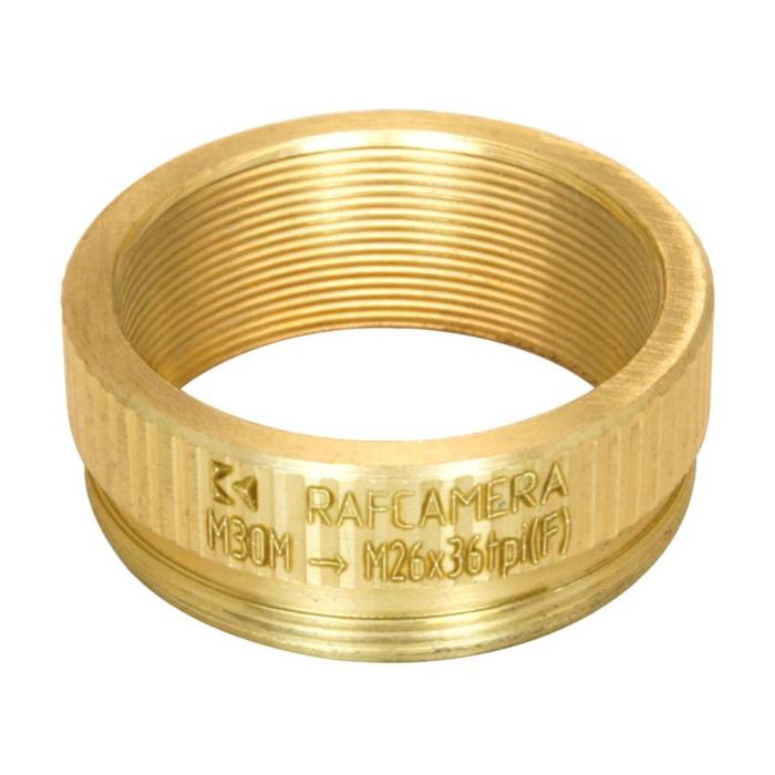 M30x0.75 male to M26x0.7 (36tpi, Mitutoyo) female thread adapter, bronze