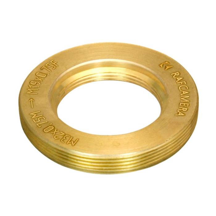 M32x0.75 male to M19x0.75 female thread adapter, flangeless, bronze