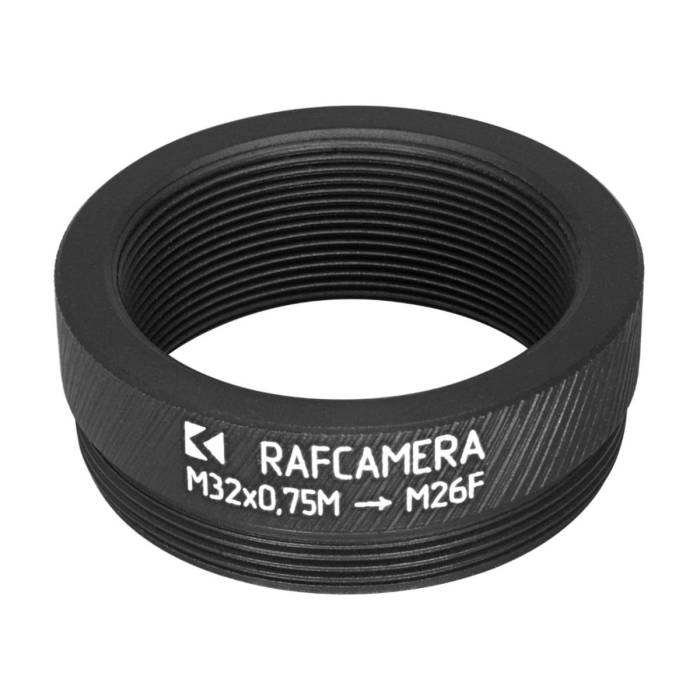 M32x0.75 male to M26x0.7 (36tpi, Mitutoyo) female thread adapter, black