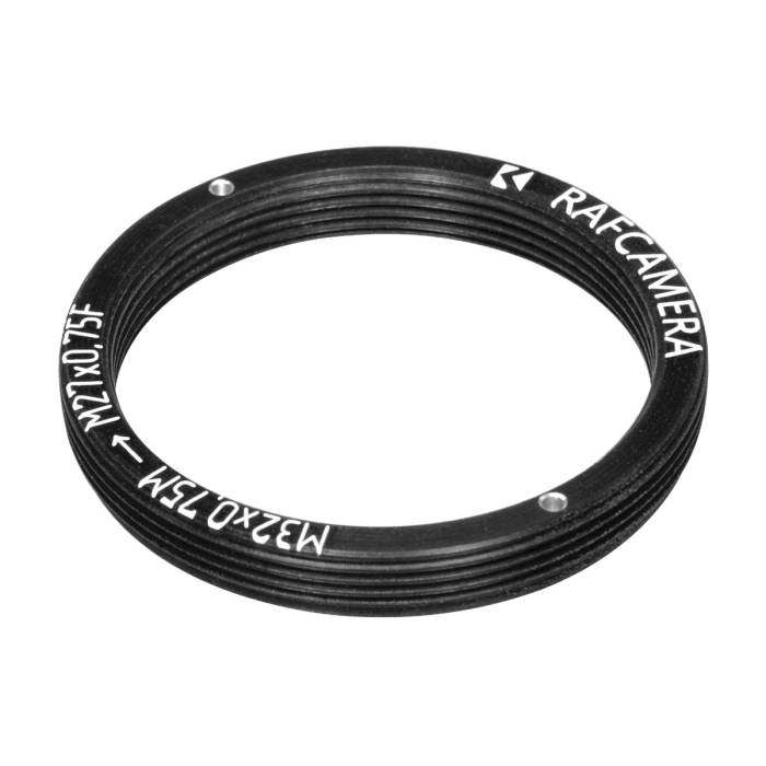 M32x0.75 male to M27x0.75 female thread adapter, flangeless, black