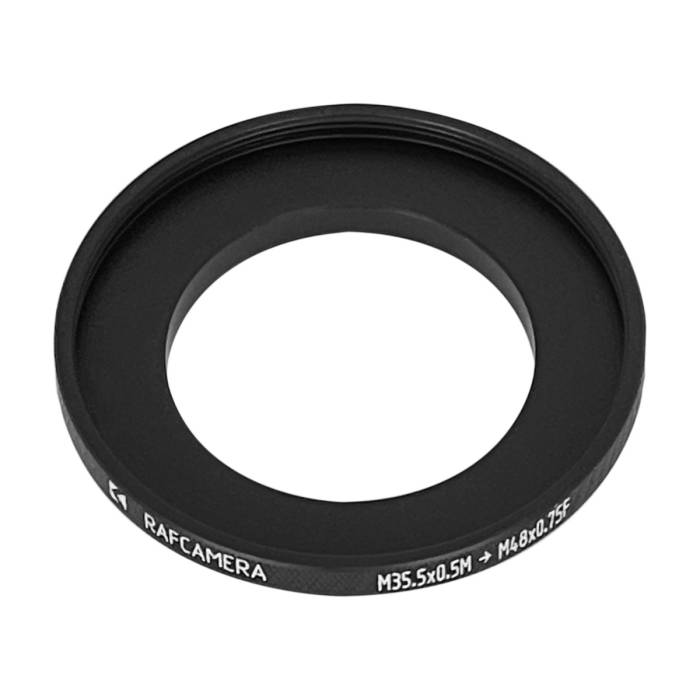 M35.5x0.5 male to M48x0.75 female thread adapter (35.5mm to 48mm step-up ring)