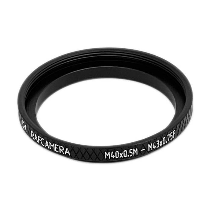 M40x0.5 male to M43x0.75 female thread adapter