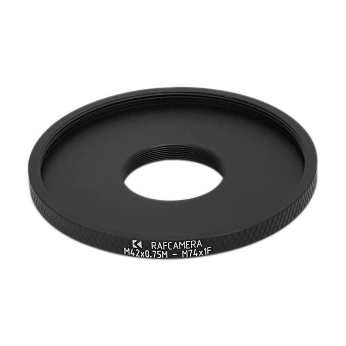 M42x0.75 male to M74x1 female thread adapter