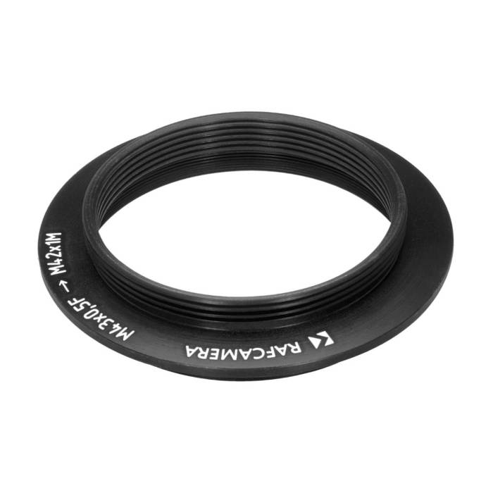 M43x0.5 female to M42x1 male thread adapter for Minolta Bellows, rear view