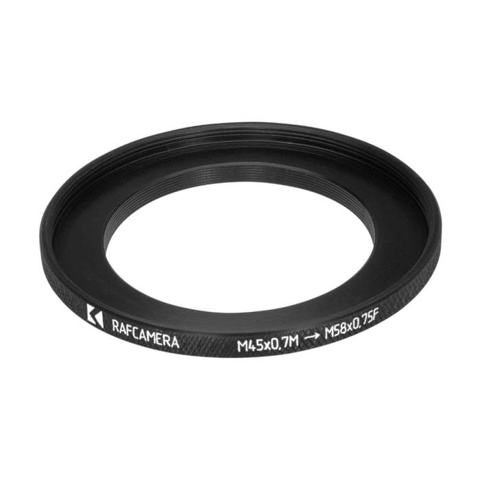 M45x0.7 male to M58x0.75 female thread adapter (45mm to 58mm step-up ring)