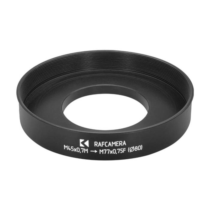 M45x0.7 male to M77x0.75 female thread adapter with 80mm outer diameter
