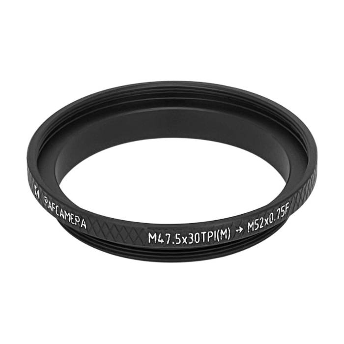 M47.5x30tpi male to M52x0.75 female thread adapter (filter step-up ring)