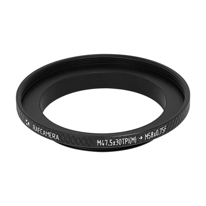 M47.5x30tpi male to M58x0.75 female thread adapter (filter step-up ring)
