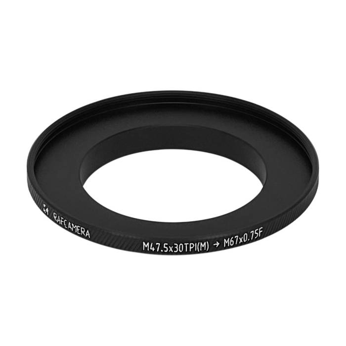 M47.5x30tpi male to M67x0.75 female thread adapter (filter step-up ring)