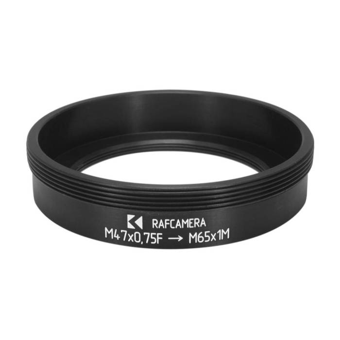 M47x0.75 female to M65x1 male thread adapter for Canon 2/100mm lens