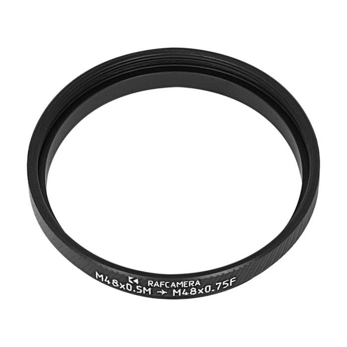 M48x0.5 male to M48x0.75 female thread adapter (pitch converter)