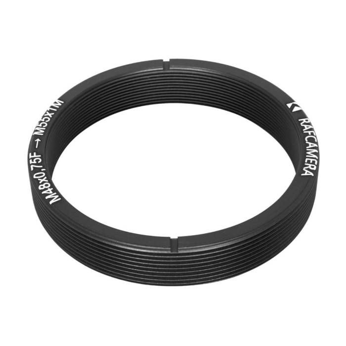 M48x0.75 female to M55x1 male thread adapter, flangeless