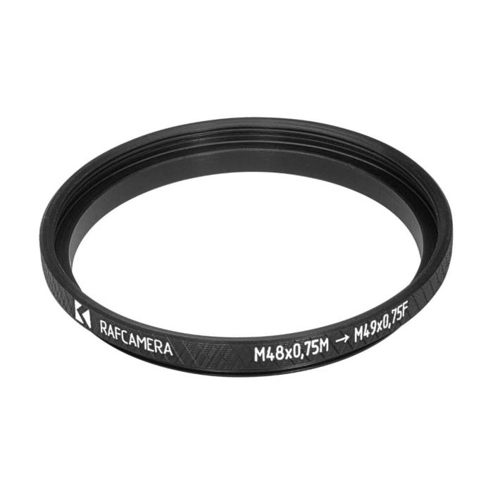 M48x0.75 male to M49x0.75 female thread adapter (48mm to 49mm step-up ring)