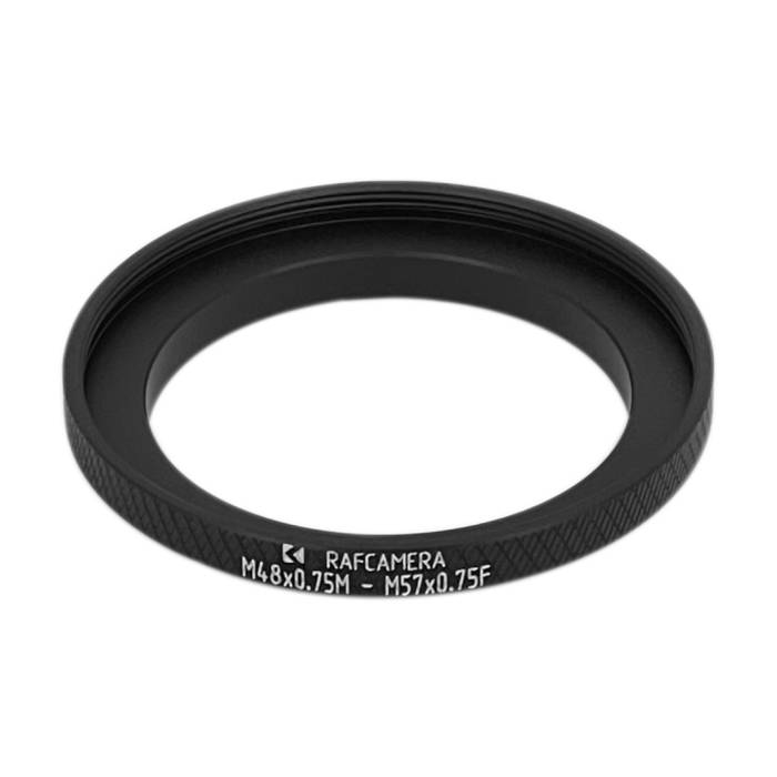 M48x0.75 male to M57x0.75 female thread adapter