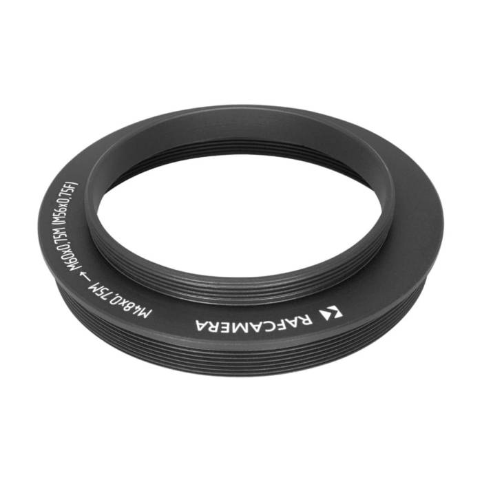 M48x0.75 male to M60x0.75 male thread adapter with M56x0.75 female thread