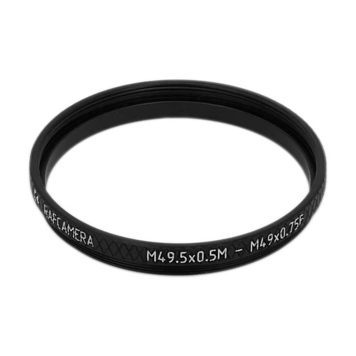M49.5x0.5 male to M49x0.75 female thread adapter (49.5mm to 49mm step-down ring)