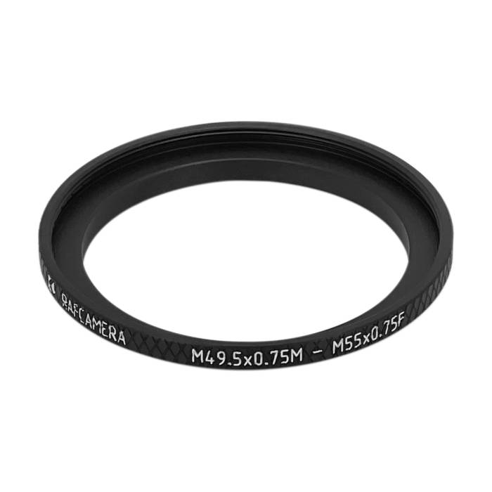 M49.5x0.75 male to M55x0.75 female thread adapter