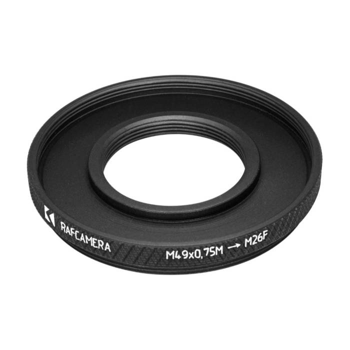 M49x0.75 male to M26x0.75 female thread adapter (49mm to 26mm step-down ring)