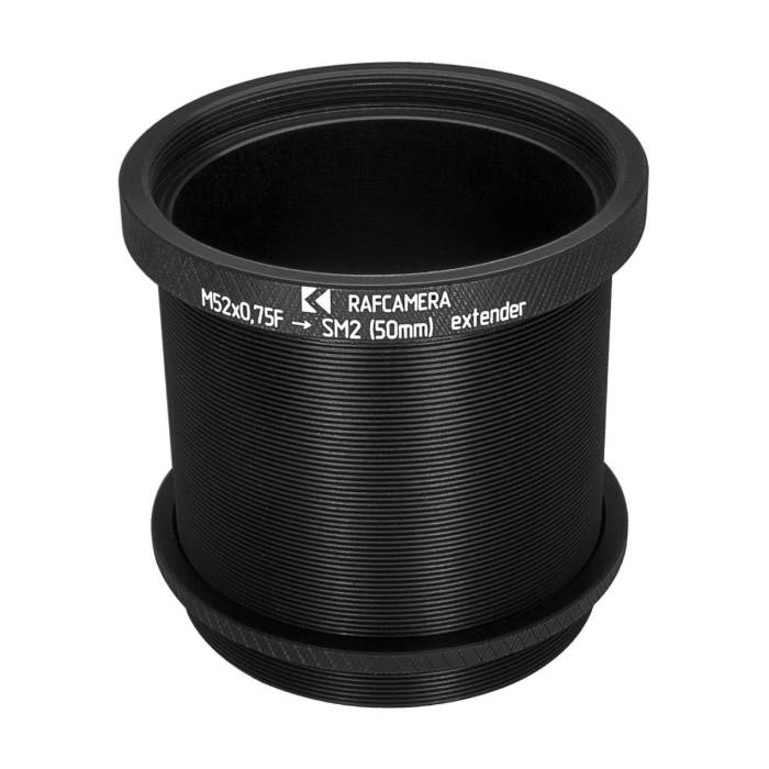 50mm M52x0.75 female - SM2 male thread extender (variable tube) with stop ring
