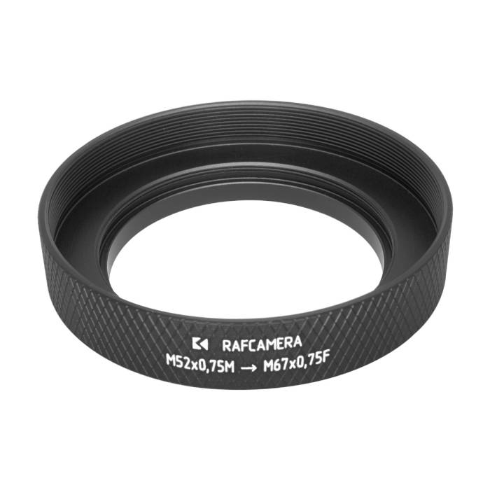 M52x0.75 male to M67x0.75 female thread adapter