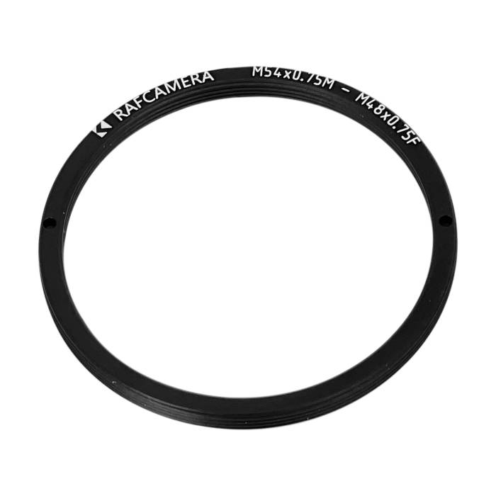 M54x0.75 male to M48x0.75 female thread adapter (54mm to 48mm step-down ring)