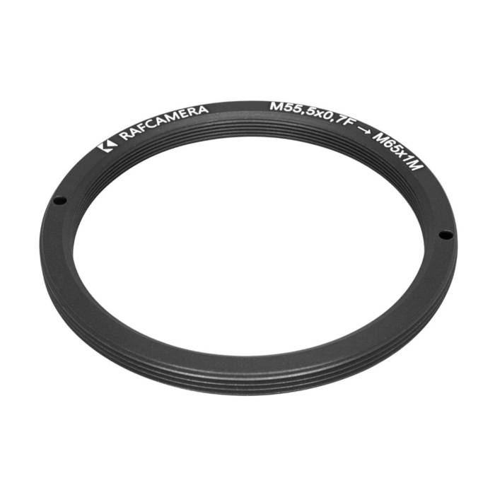 M55.5x0.7 female to M65x1 male thread adapter, flangeless