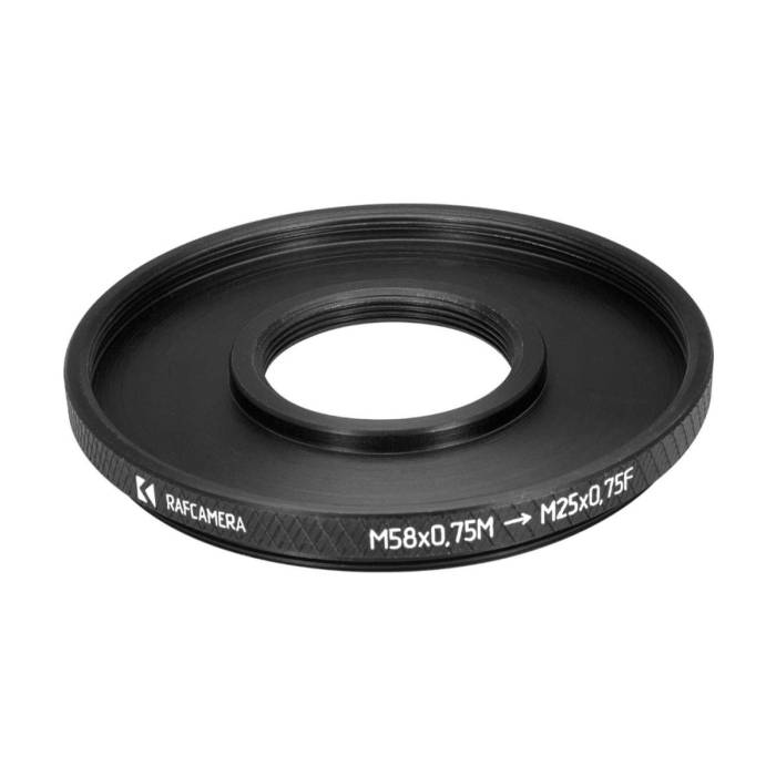 M58x0.75 male to M25x0.75 female thread adapter (58mm to 25mm step-down ring)