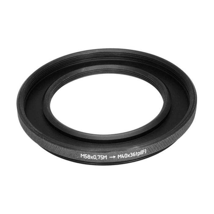 M58x0.75 male to M40x36tpi female thread adapter (58mm to 40mm step-down ring)