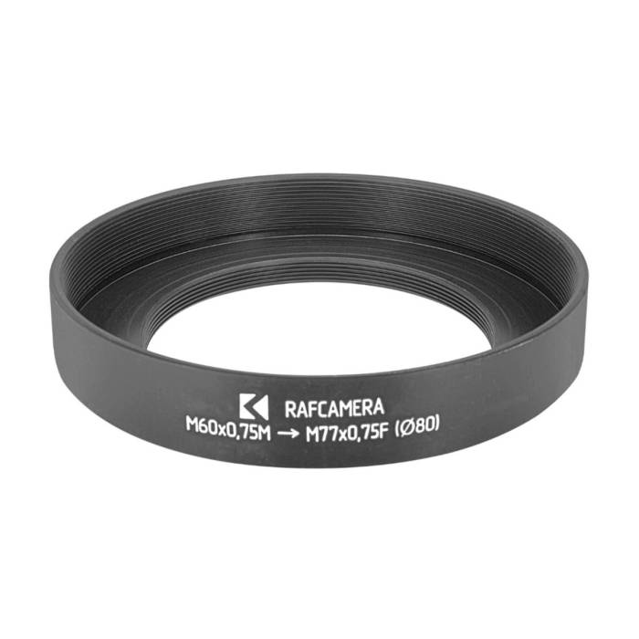 M60x0.75 male to M77x0.75 female thread adapter with 80mm outer diameter