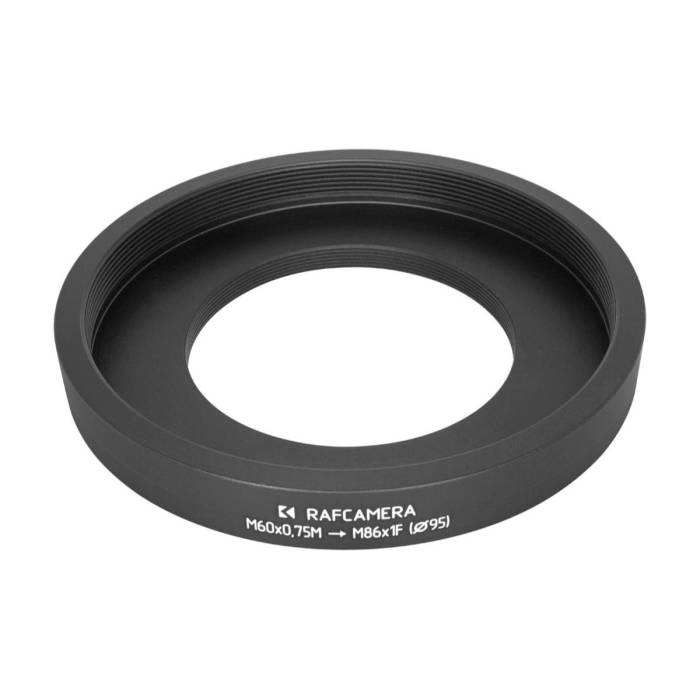 M60x0.75 male to M86x1 female thread adapter with 95mm outer diameter