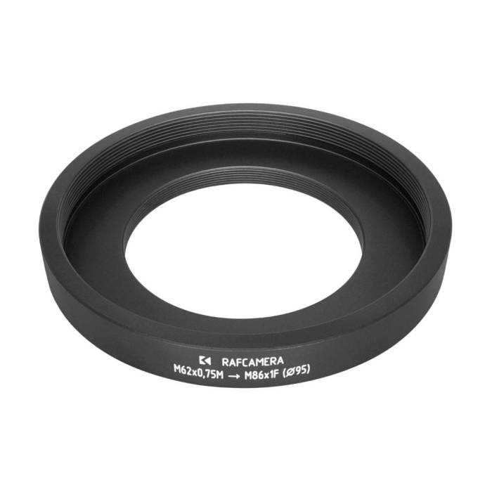 M62x0.75 male to M86x1 female thread adapter with 95mm outer diameter