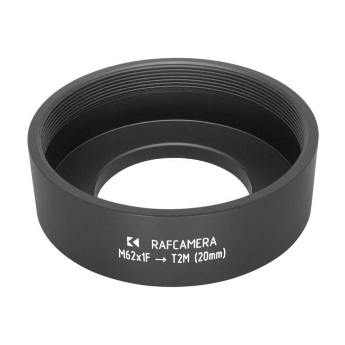 M62x1 female to M42x0.75 (T2) male thread adapter, 20mm long