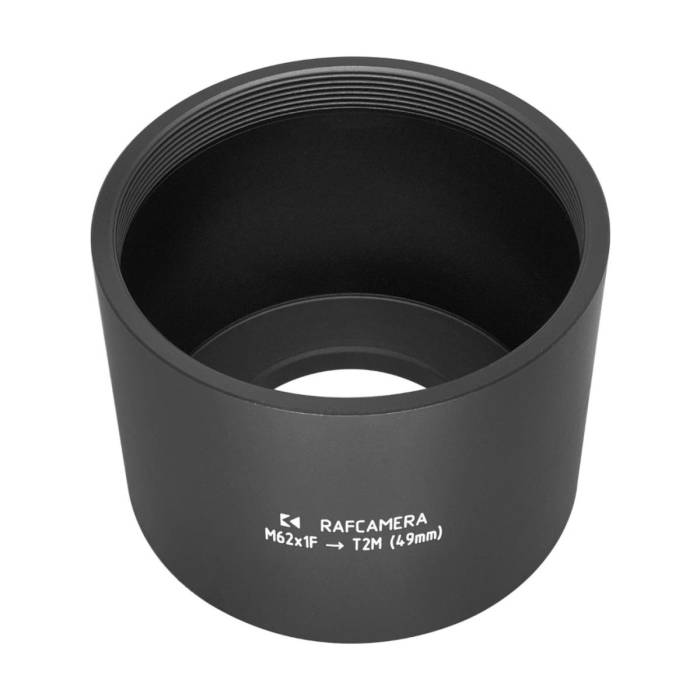 M62x1 female to M42x0.75 (T2) male thread adapter, 49mm long