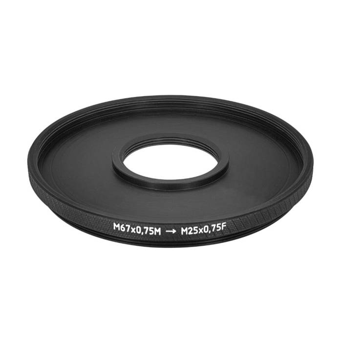 M67x0.75 male to M25x0.75 female thread adapter (67mm to 25mm step-down ring)