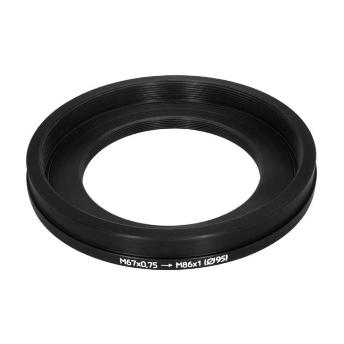 M67x0.75 male to M86x1 female thread adapter with 95mm outer diameter
