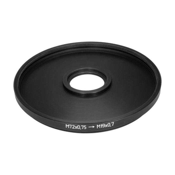 M72x0.75 male to M19x0.75 female thread adapter (72mm to 19mm step-down ring)