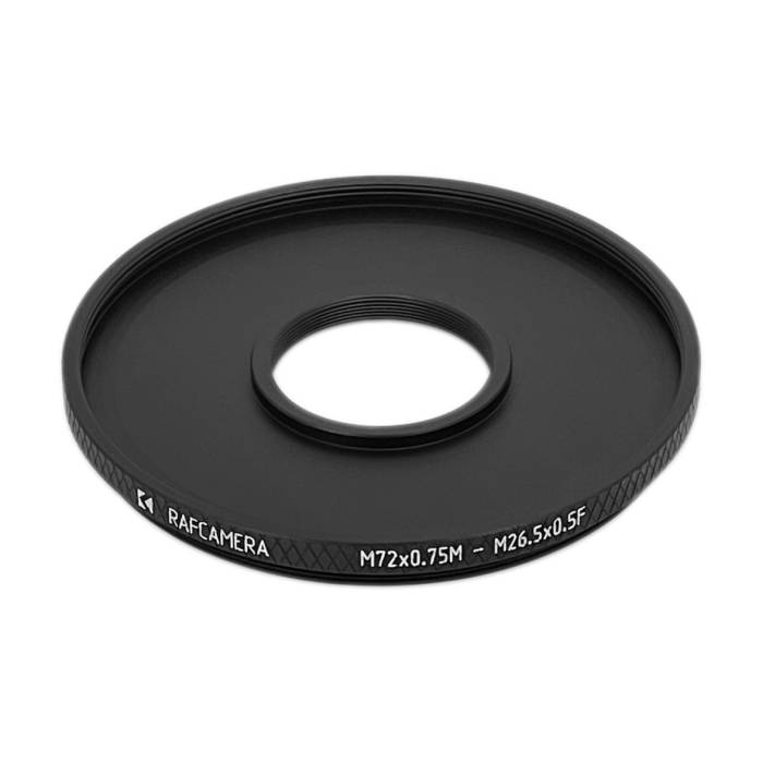 M72x0.75 male to M26.5x0.5 female thread adapter (72mm to 26.5mm step-down ring)