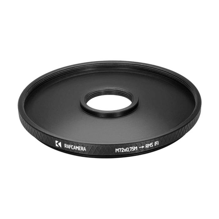 M72x0.75 male to RMS (0.8"-36tpi) female thread adapter (72mm to RMS step ring)