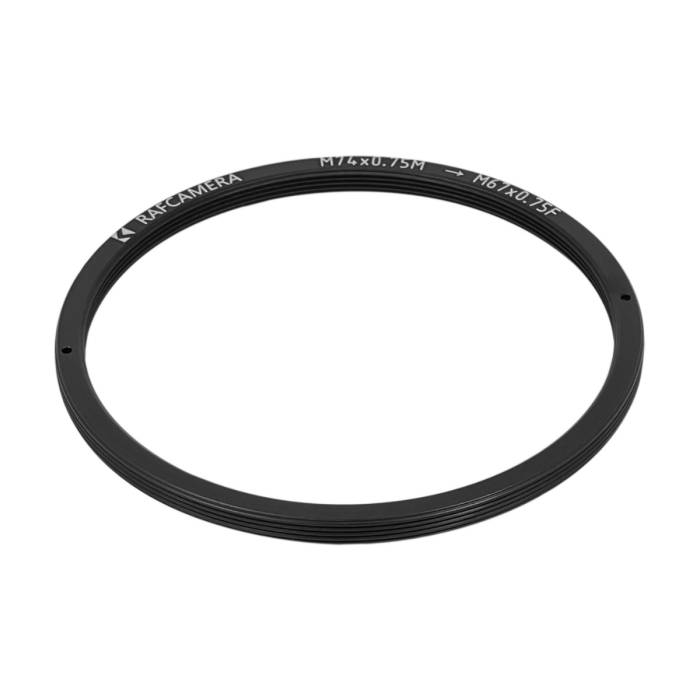 M74x0.75 male to M67x0.75 female thread adapter, flangeless