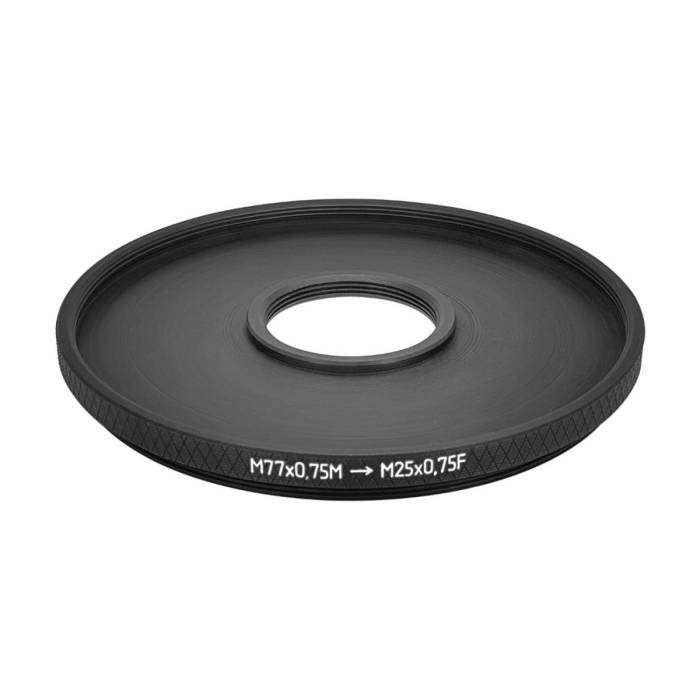 M25x0.75 female to M77x0.75 male thread adapter (77mm to 25mm step-down ring)