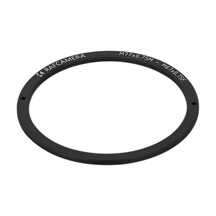 M77x0.75 male to M67x0.75 female thread adapter, flangeless