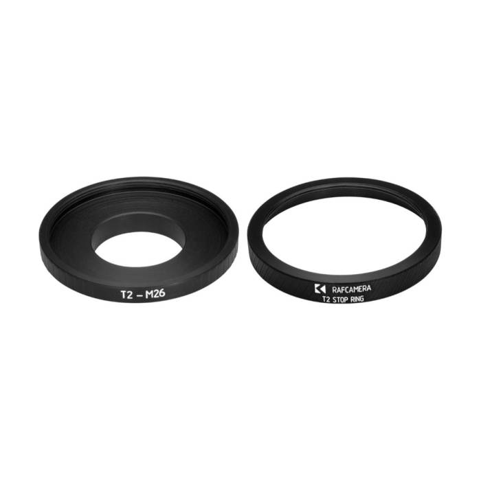 T2 female to M26x0.75 male thread adapter for binoviewers, with stop ring