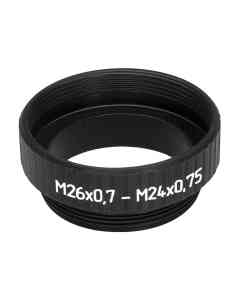 M24x0.75 male to M26x0.7 (36tpi, Mitutoyo) female thread adapter, black