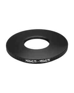 M55x0.75 male to M26x0.75 female thread adapter (55mm to 26mm step-down ring)