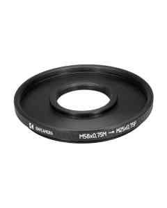 M58x0.75 male to M25x0.75 female thread adapter (58mm to 25mm step-down ring)
