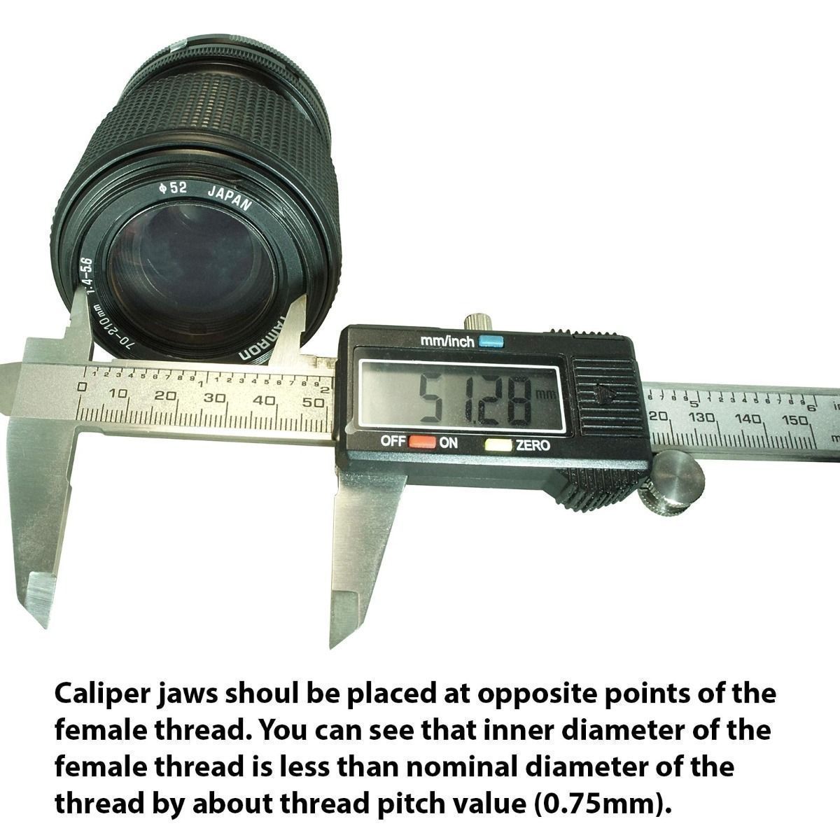 Measuring internal thread with digital caliper